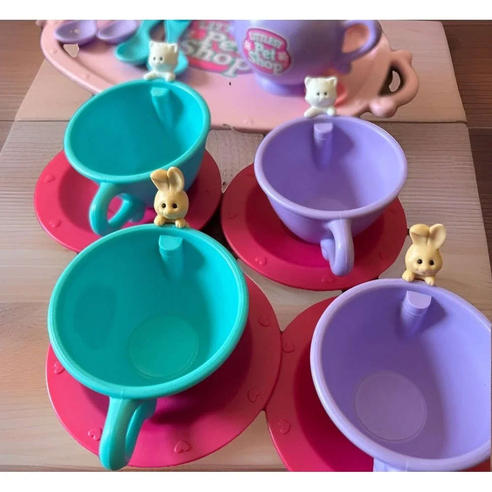 Vintage Kenner Littlest Pet Shop Tea Set 1994 Teal Purple Bunny Kitten Collector